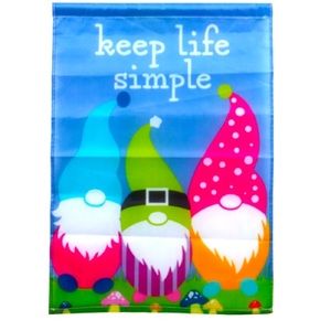 Garden Gnome 12.5x18” Keep Life Simple Outdoor Decorative Garden Flag NWT